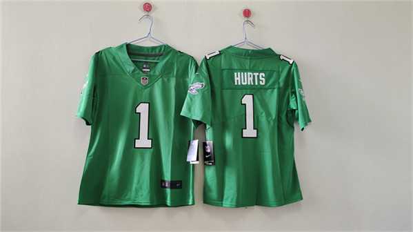 Womens Philadelphia Eagles #1 Jalen Hurts Kelly Green Vapor Stitched Jersey